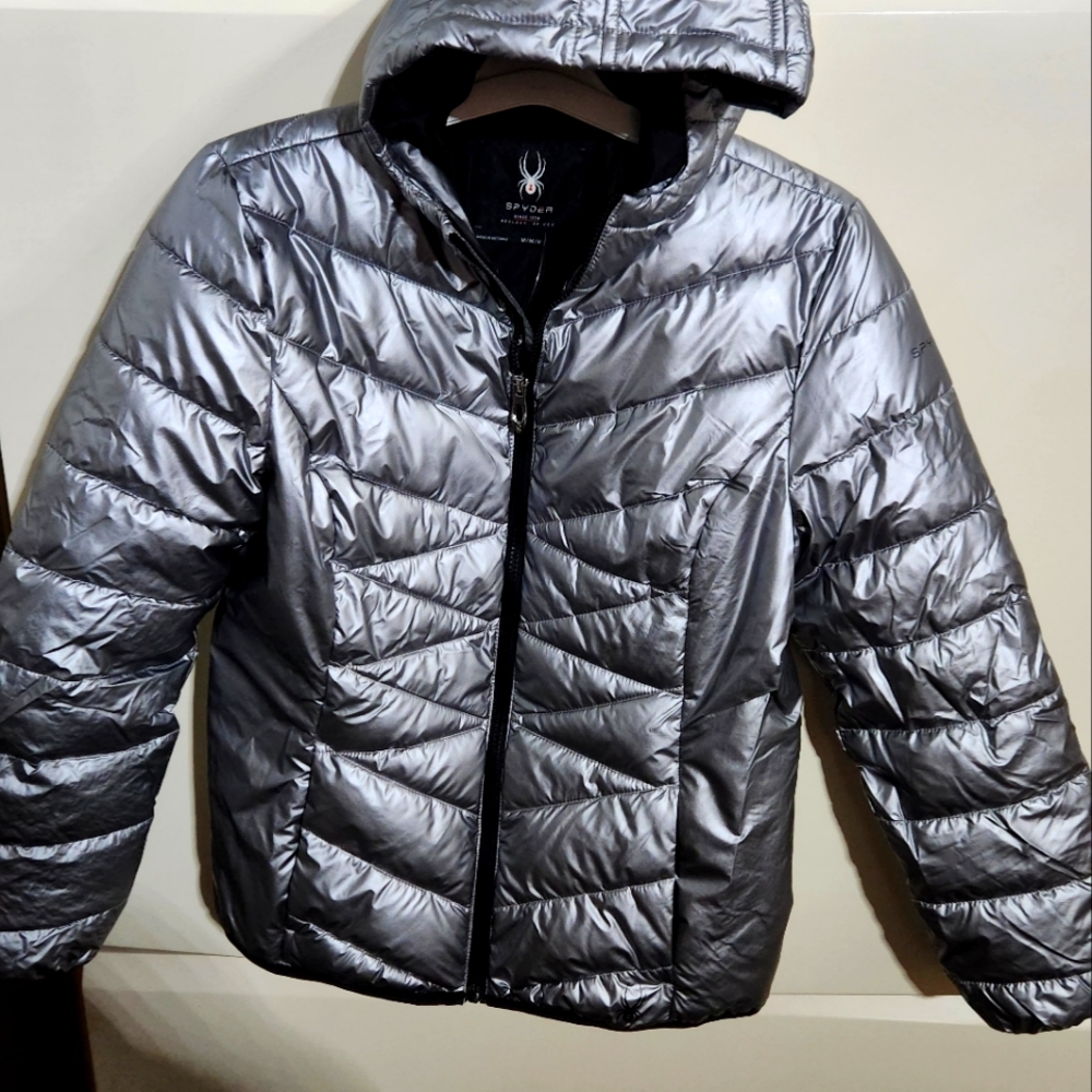 Spyder Alyce Silver Metallic Padded Winter SSki Puffer Jacket. Med New  Womens.